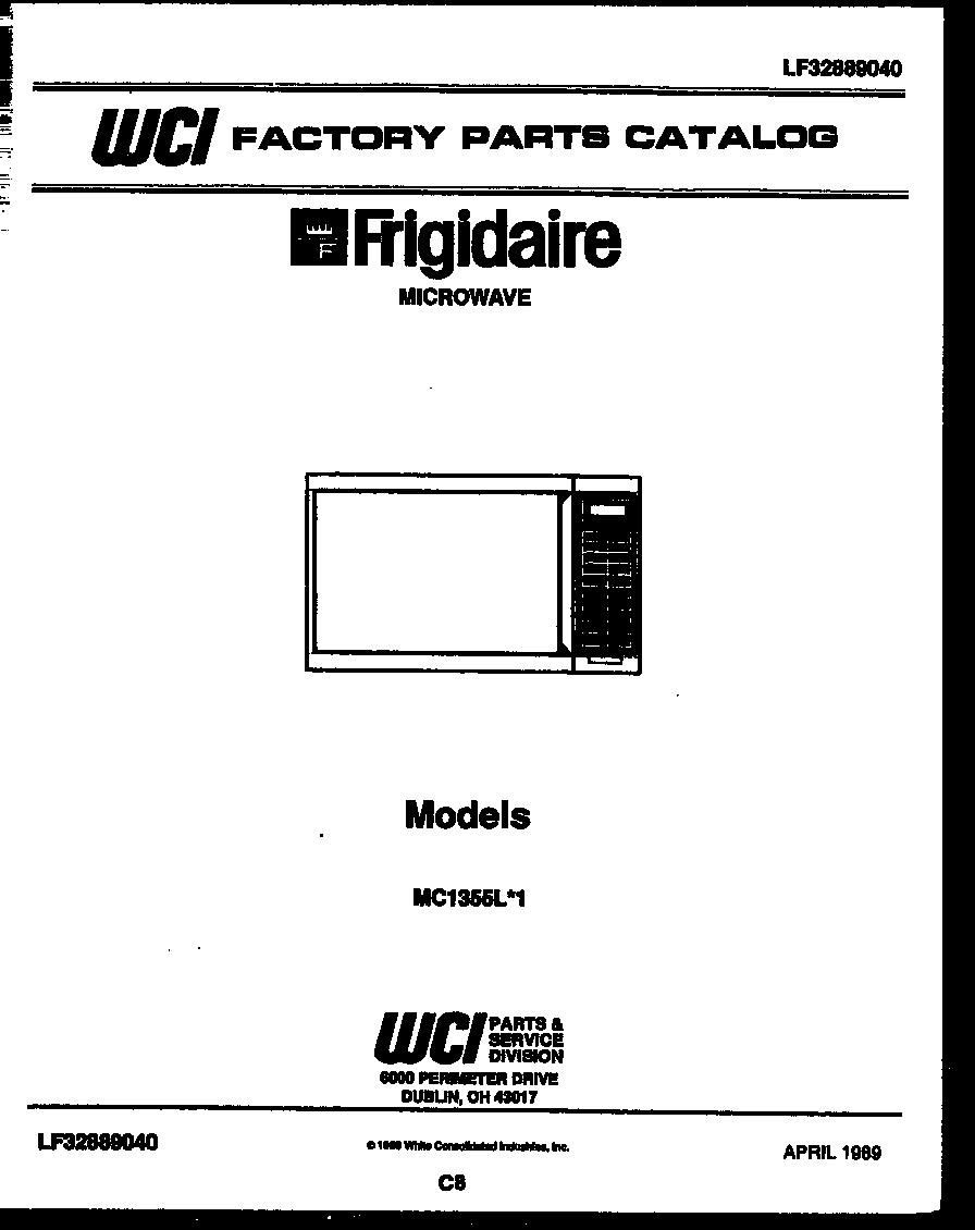 Frigidaire MC1355L1 front cover diagram
