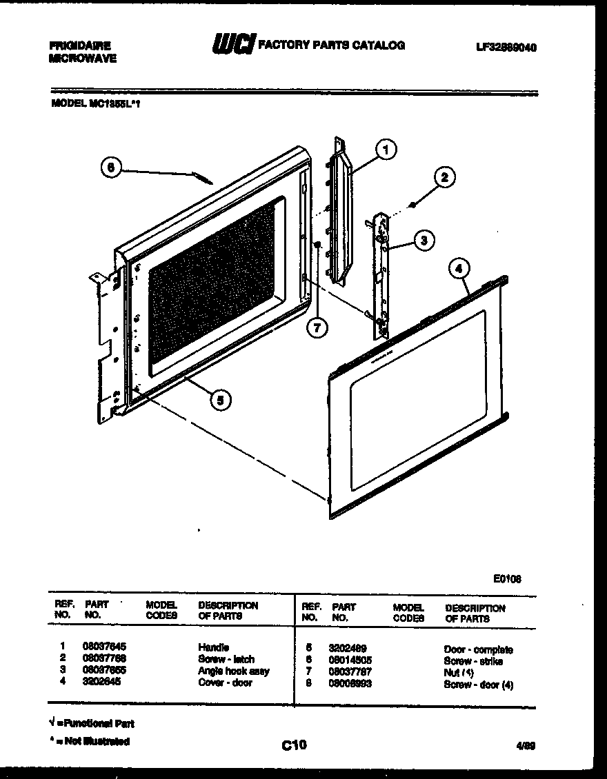 Frigidaire MC1355L1 door parts diagram