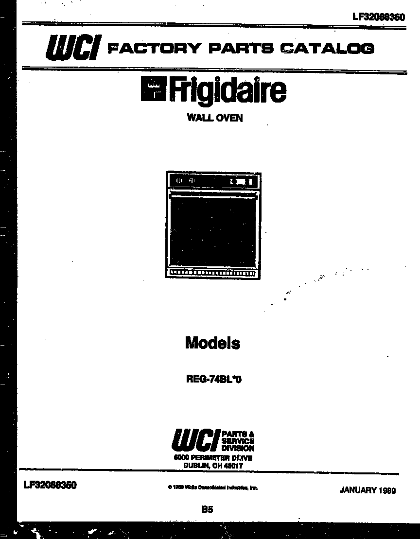 Frigidaire REG74BLB0 cover page- text only diagram