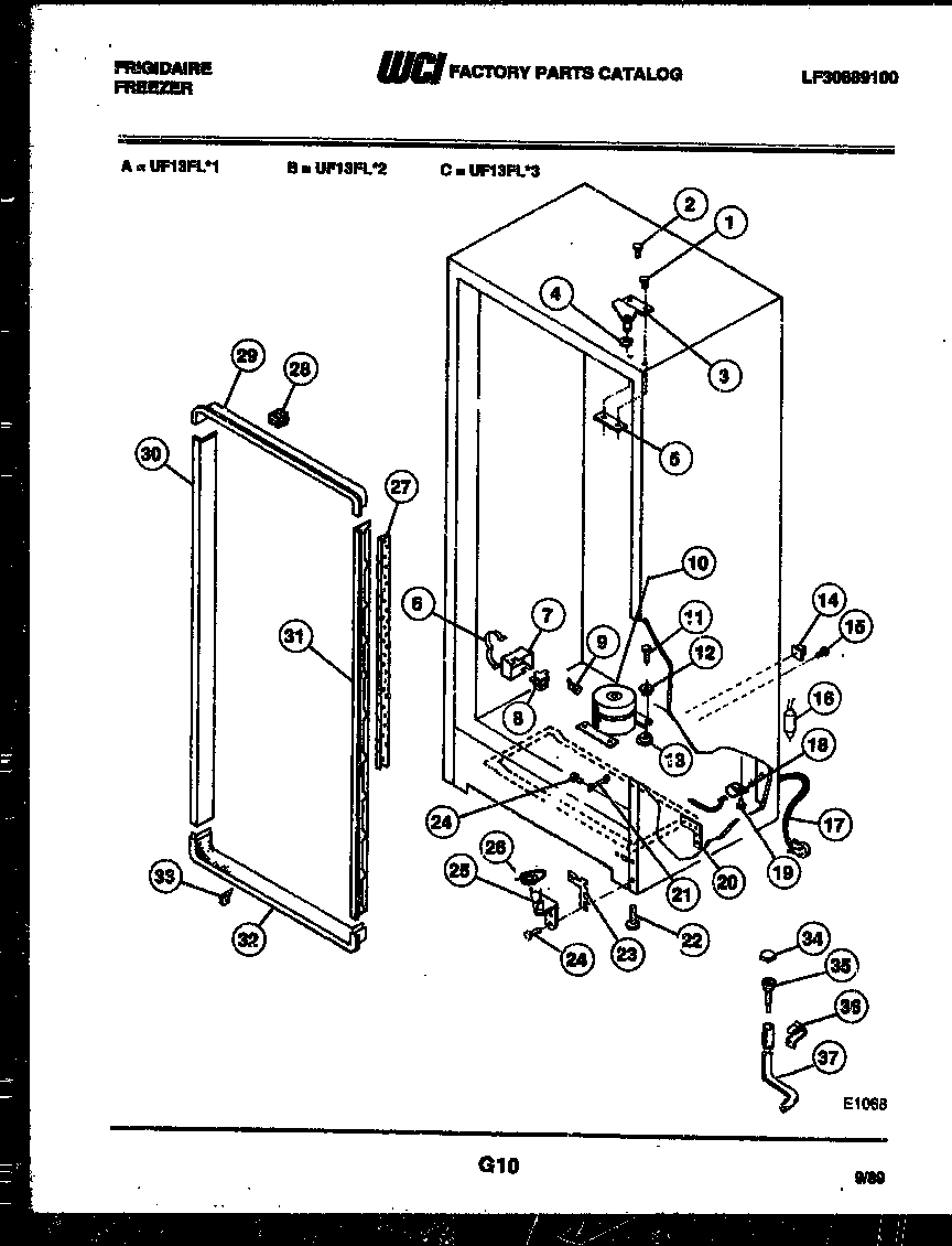 Frigidaire UF13FL2 cabinet parts diagram