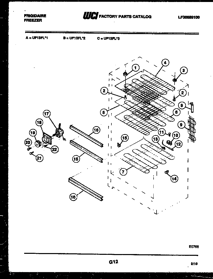 Frigidaire UF13FL2 shelves and supports diagram