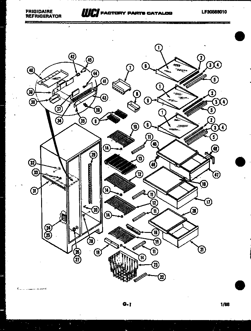 Frigidaire FPE22V3AA2 shelves and supports diagram