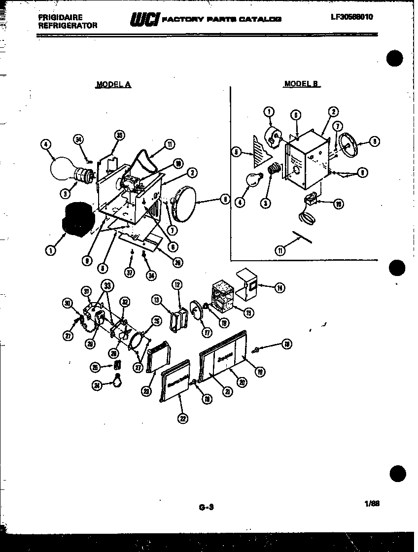 Frigidaire FPE22V3AA2 refrigerator control assembly, damper control assembly and f diagram