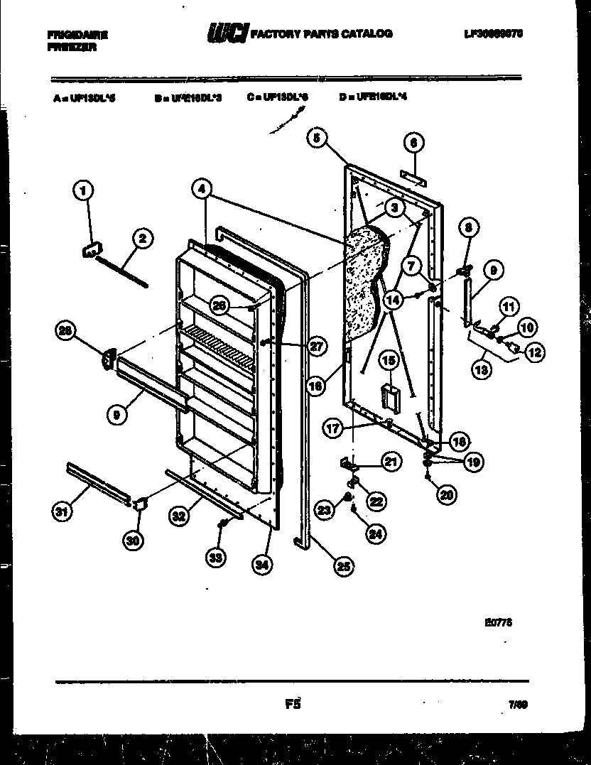 Frigidaire UF13DL5 door parts diagram