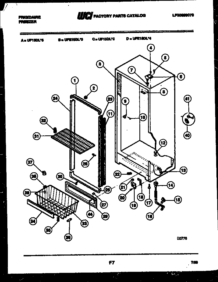 Frigidaire UF13DL5 cabinet parts diagram