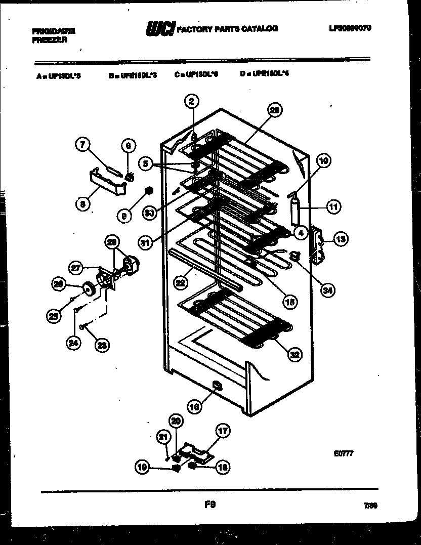 Frigidaire UF13DL5 shelves and supports diagram