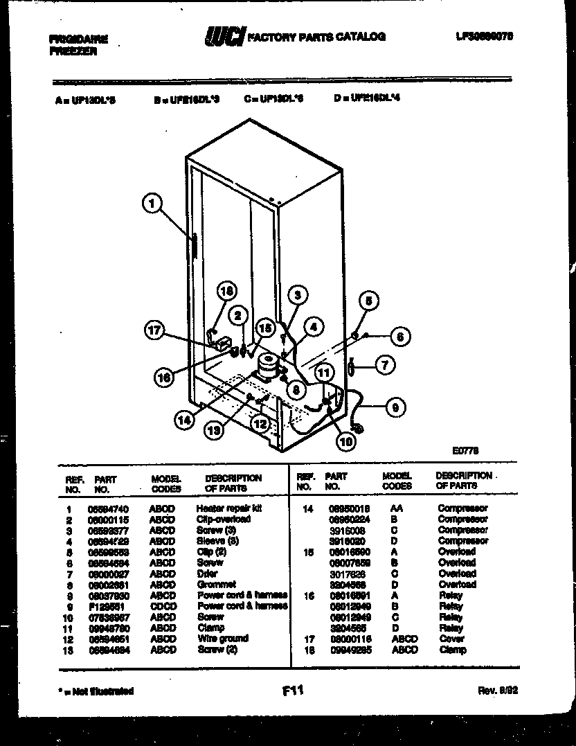 Frigidaire UF13DL5 compressor parts diagram