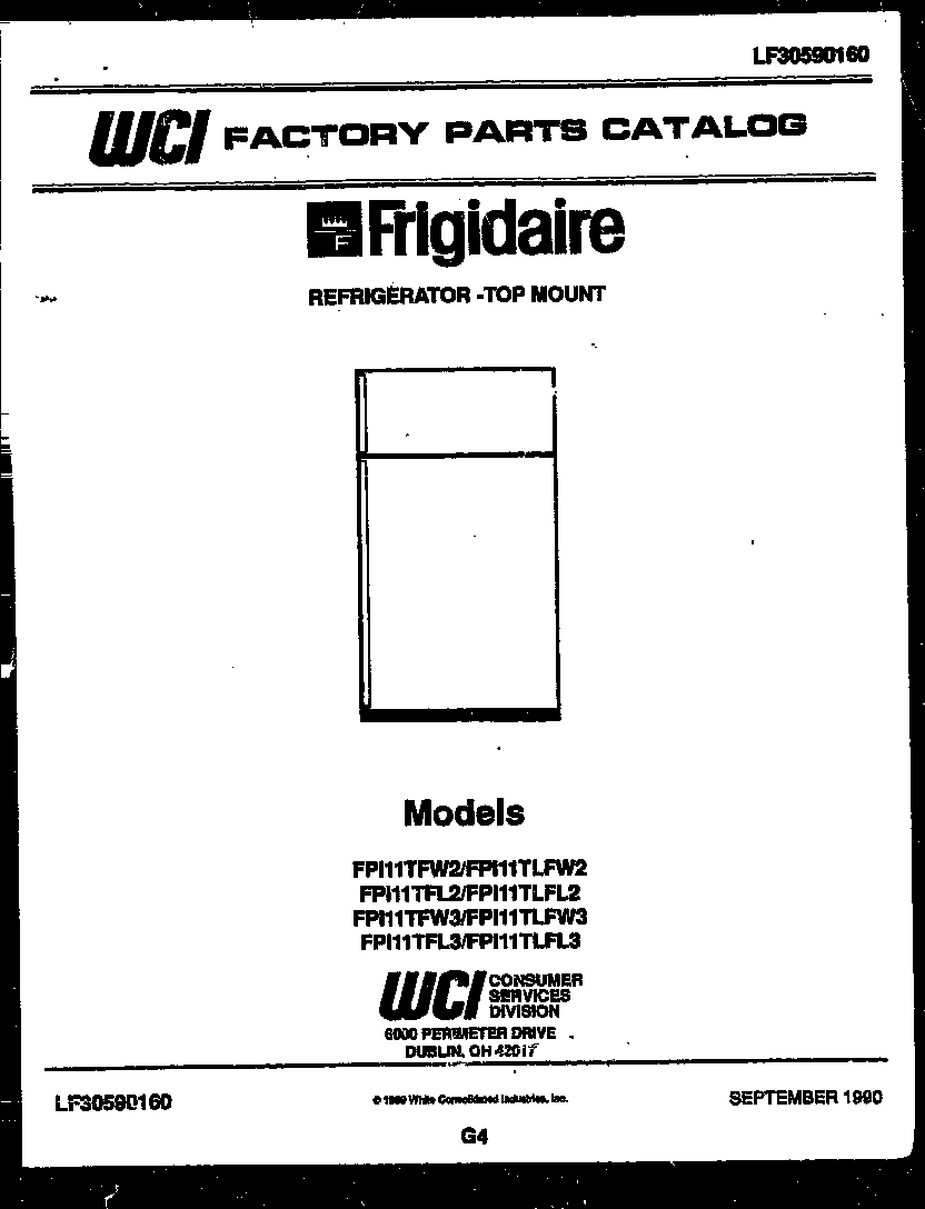 Frigidaire FPI11TFL3 cover page diagram