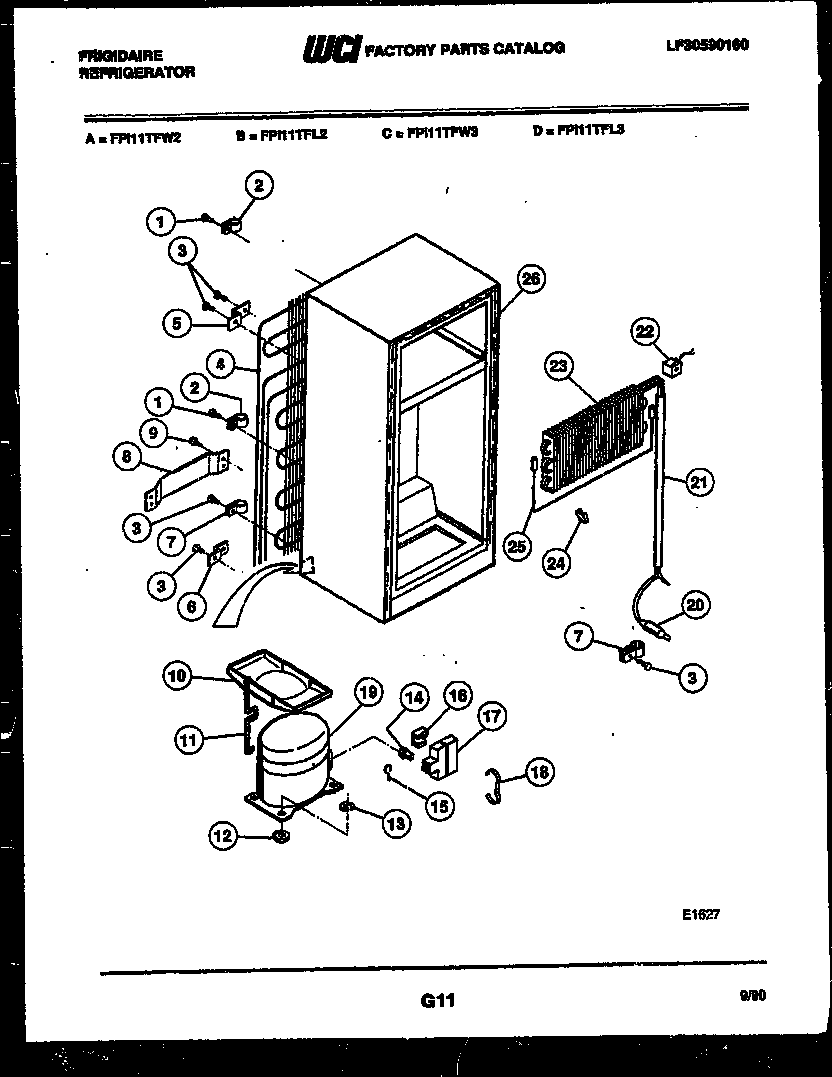 Frigidaire FPI11TFL3 system and automatic defrost parts diagram