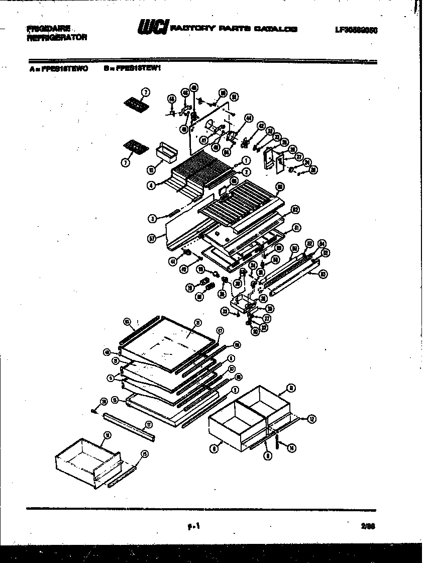 Frigidaire FPES18TEF0 shelves and supports diagram