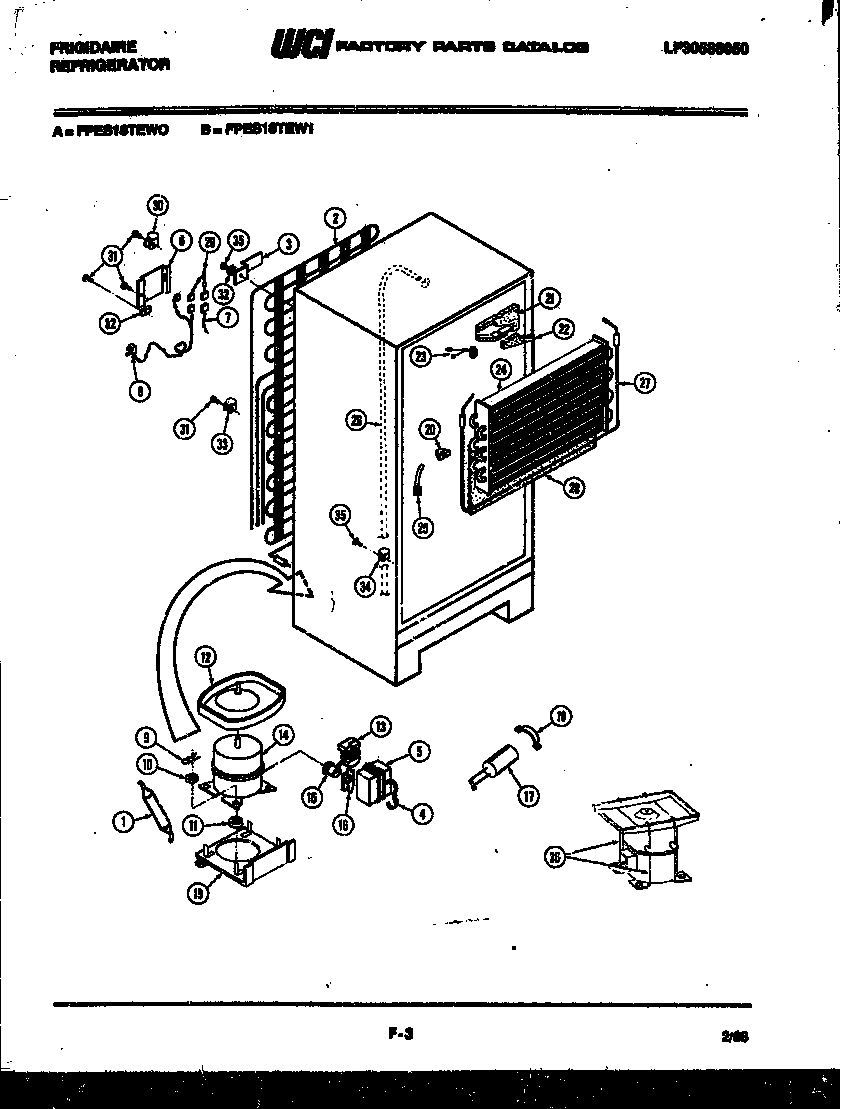 Frigidaire FPES18TEF0 system and automatic defrost parts diagram
