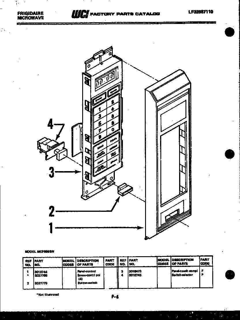 Frigidaire MCF899E1 control panel diagram