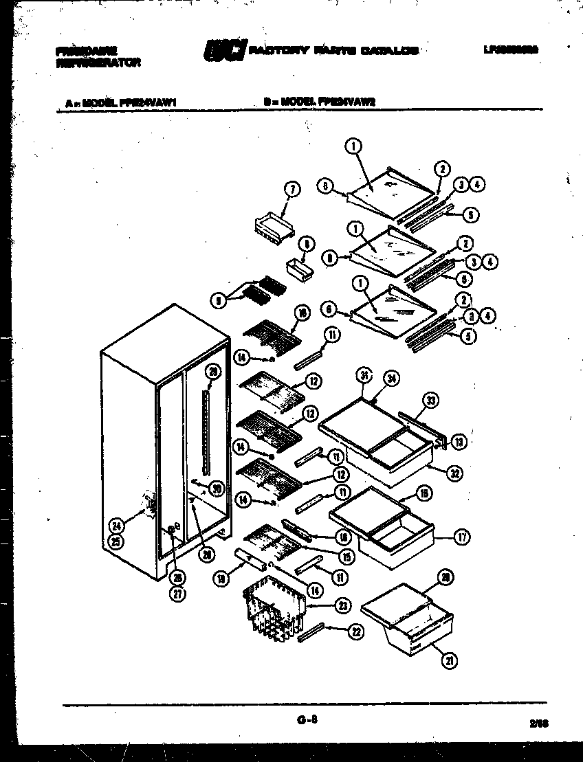Frigidaire FPE24VAW1 shelves and supports diagram