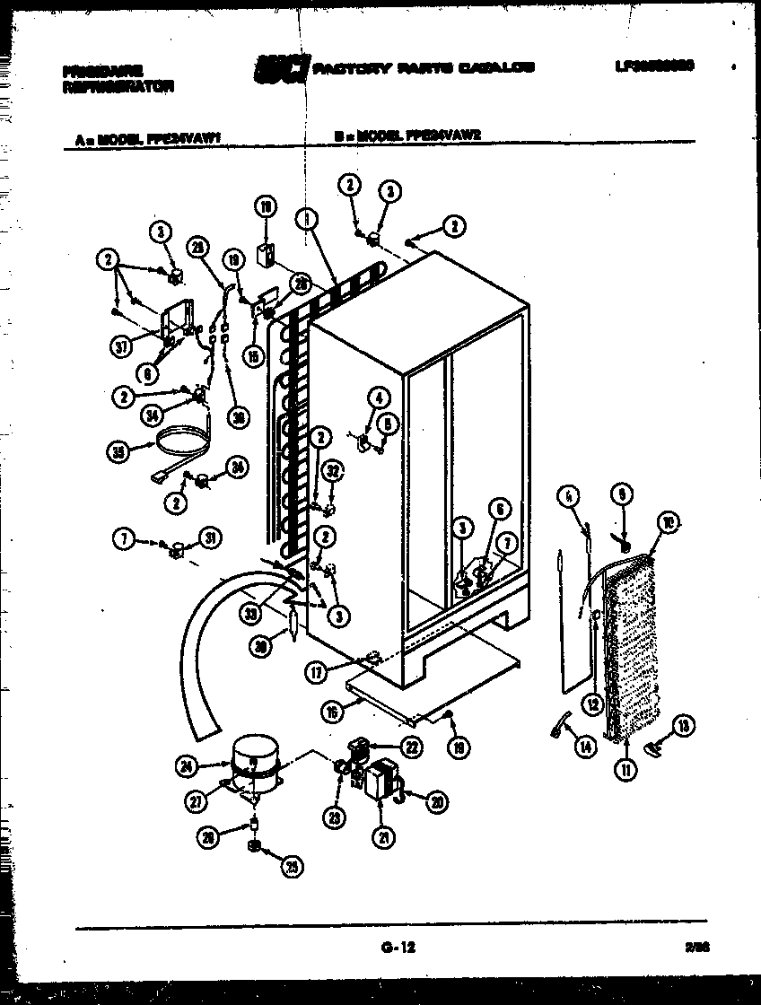 Frigidaire FPE24VAW1 system and automatic defrost parts diagram