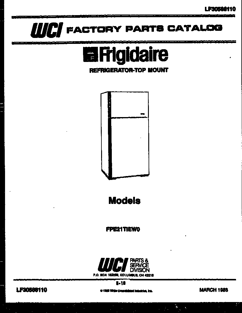 Frigidaire FPE21TIEF0 cover page diagram