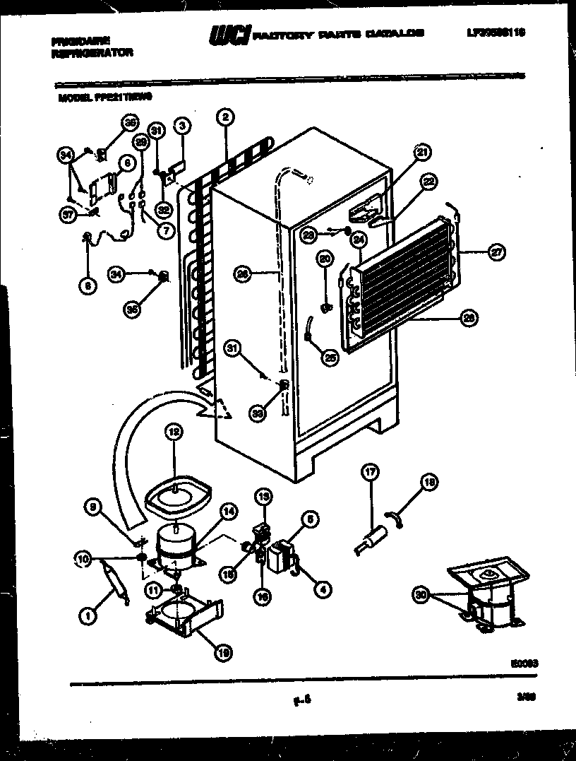 Frigidaire FPE21TIEF0 system and automatic defrost parts diagram