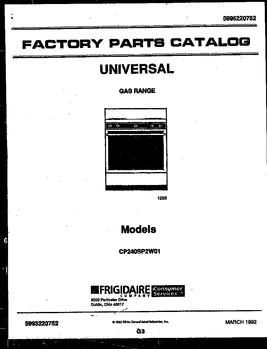 Frigidaire CP240SP2D1 cover page diagram