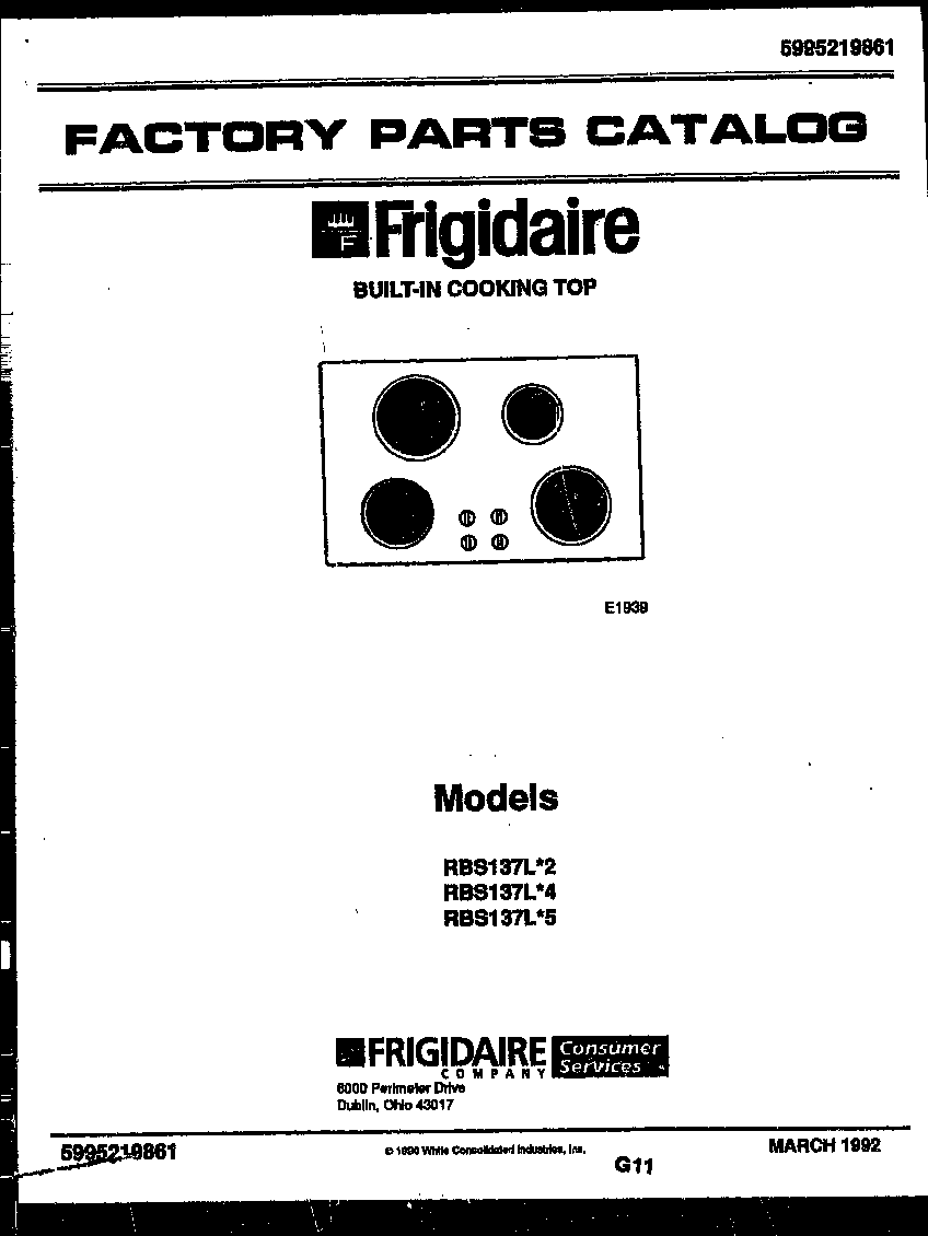 Frigidaire RBS137L2 cover diagram