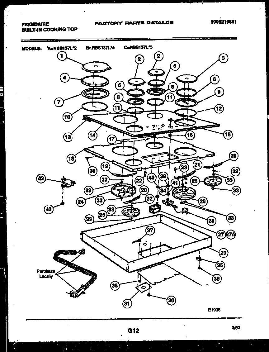 Frigidaire RBS137L2 cooktop parts diagram