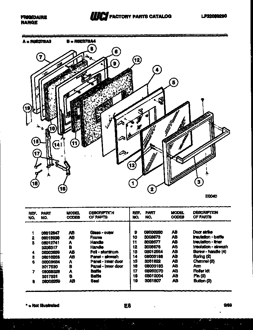 Frigidaire RSE37BAL4 door parts diagram