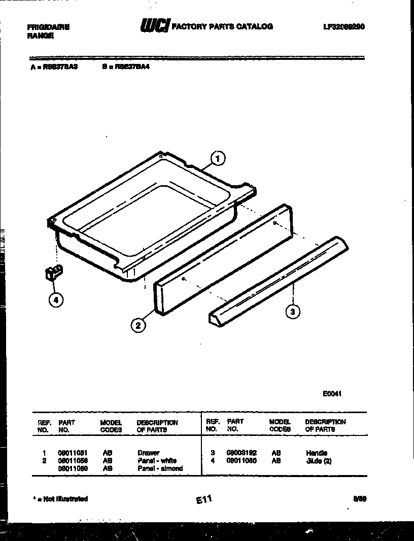 Frigidaire RSE37BAL4 drawer parts diagram