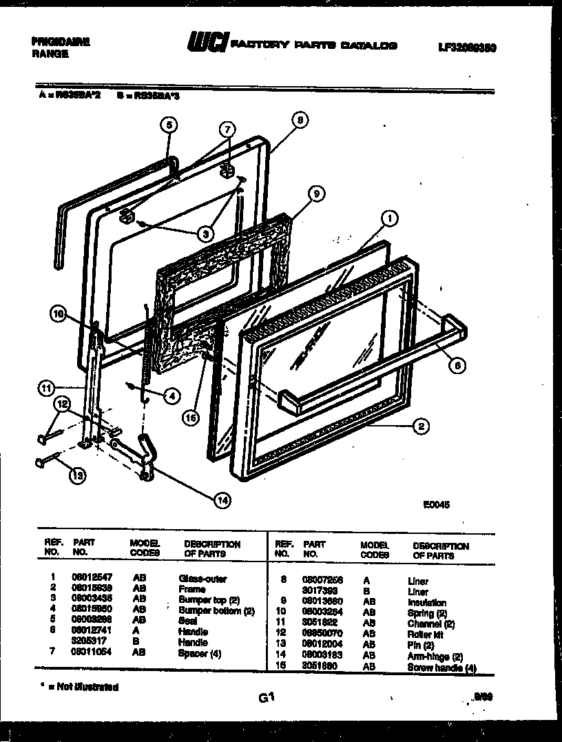 Frigidaire RS35BAW2 door parts diagram