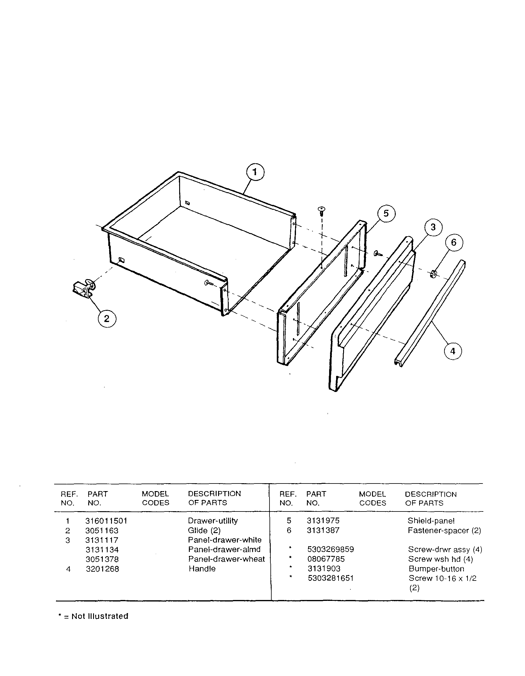 White-Westinghouse CE303VP2W01 drawer parts diagram