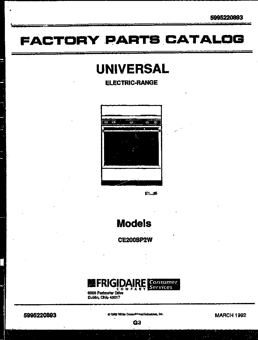 Frigidaire CE200SP2D0 cover diagram