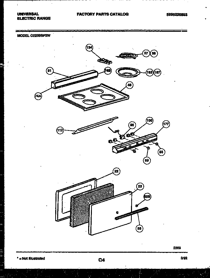 Frigidaire CE200SP2D0 backguard, cooktop and door parts diagram