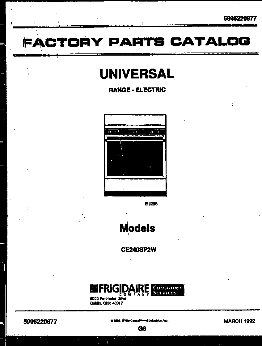 Frigidaire CE240SP2W0 cover diagram