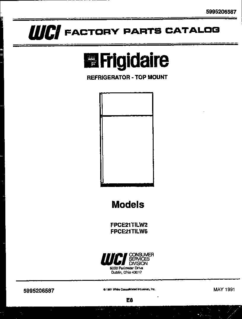 Frigidaire FPCE21TILW6 cover page diagram