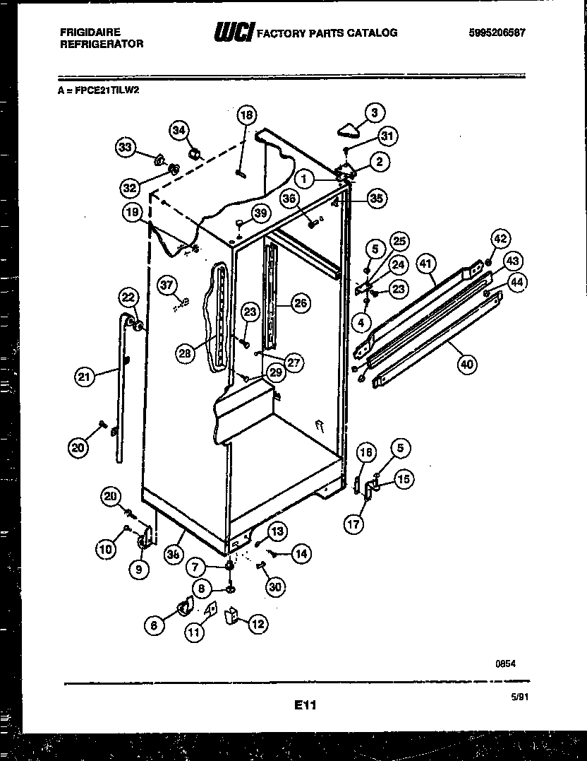 Frigidaire FPCE21TILW6 cabinet parts diagram