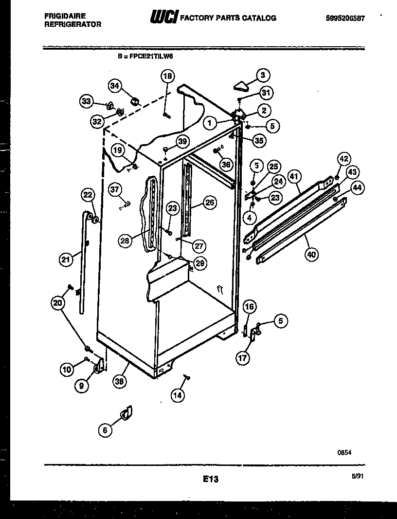 Frigidaire FPCE21TILW6 cabinet parts diagram