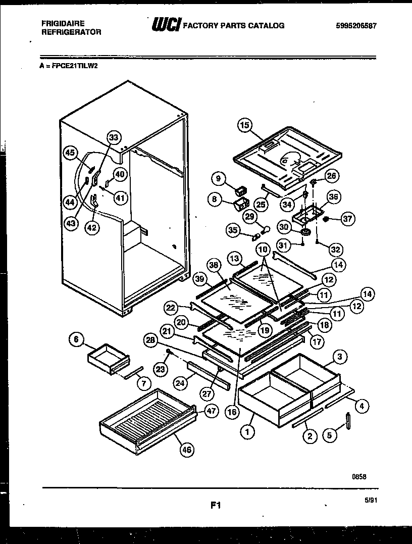 Frigidaire FPCE21TILW6 shelves and supports diagram