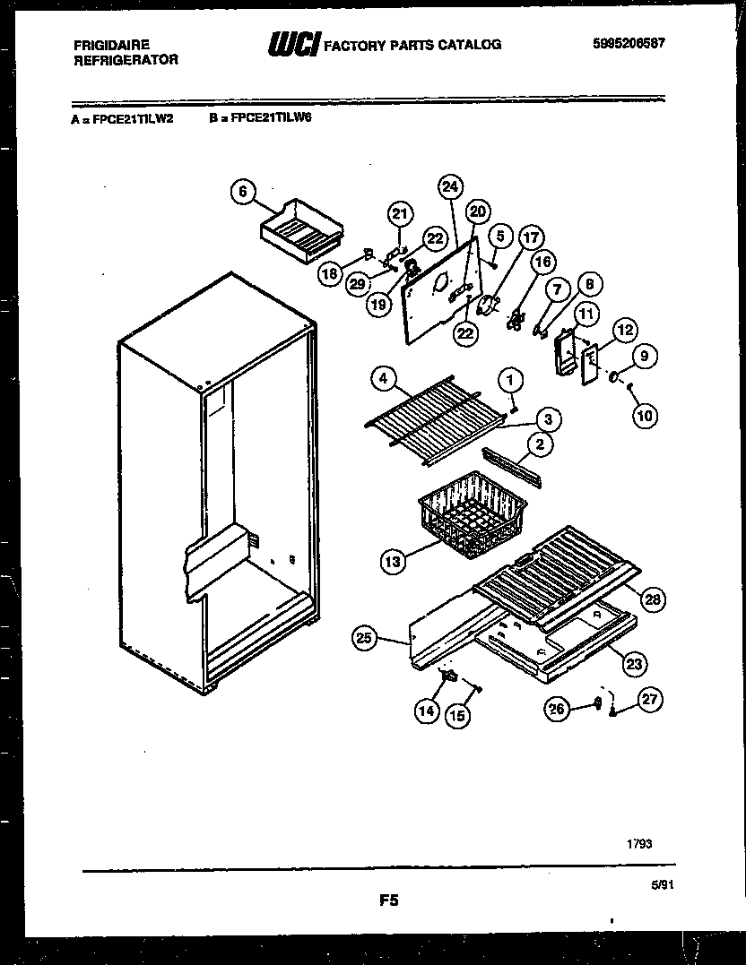 Frigidaire FPCE21TILW6 shelves and supports diagram