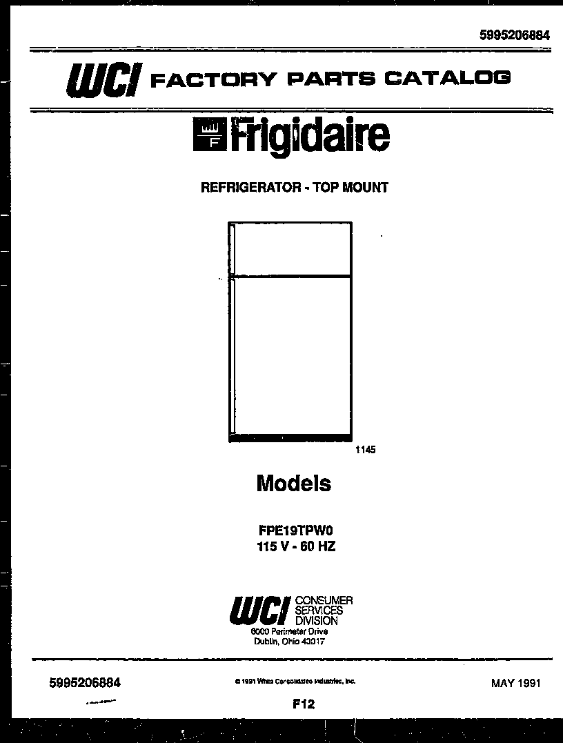 Frigidaire FPE19TPW0 cover page diagram
