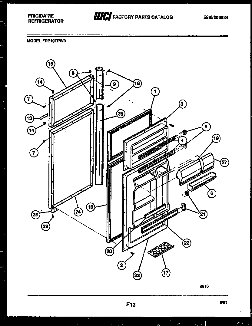 Frigidaire FPE19TPW0 door parts diagram