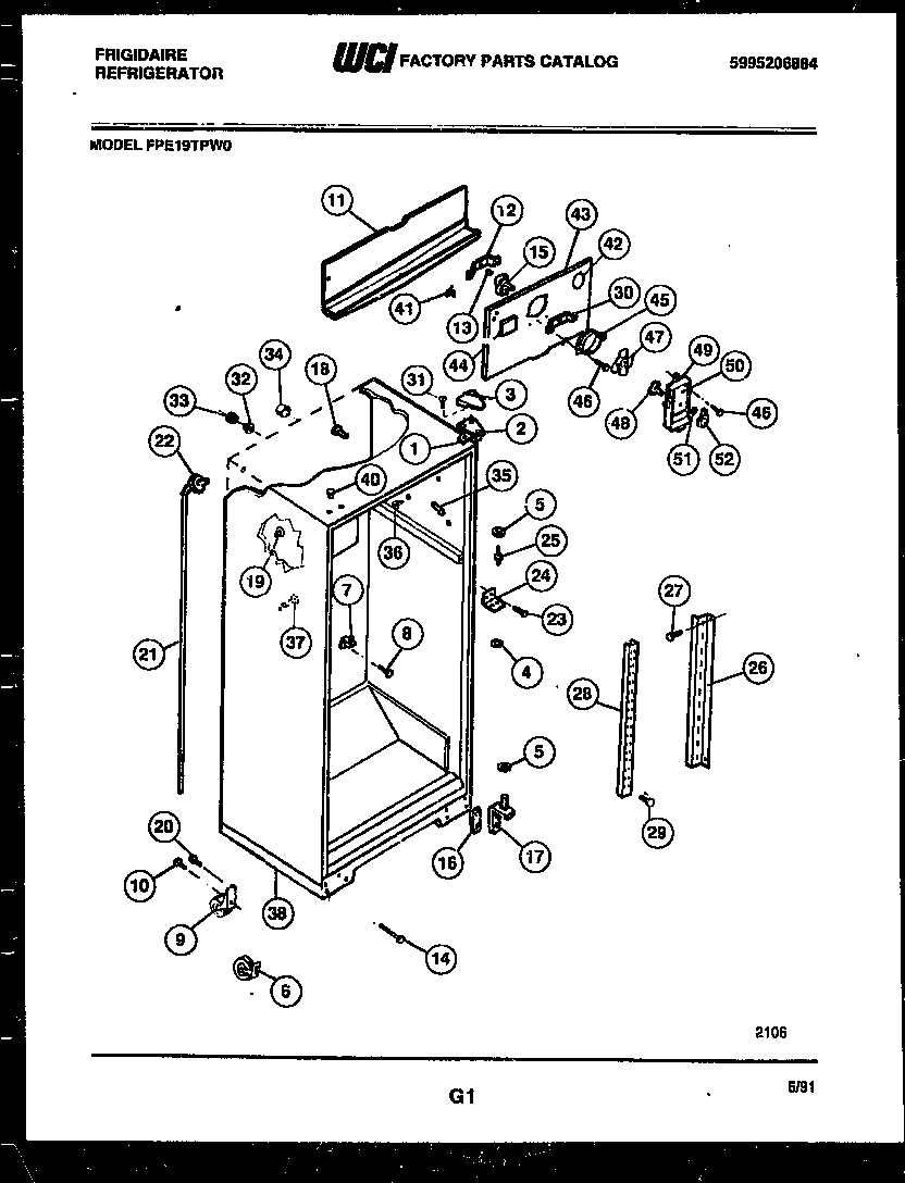 Frigidaire FPE19TPW0 cabinet parts diagram