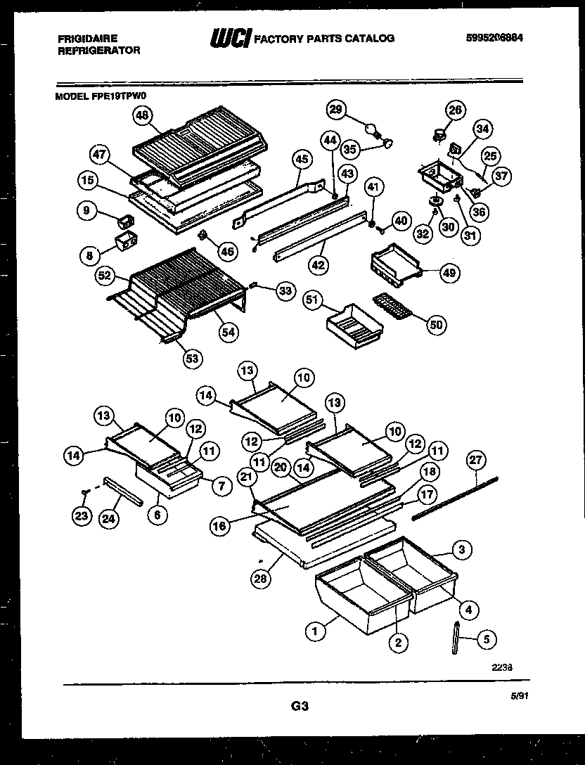 Frigidaire FPE19TPW0 shelves and supports diagram