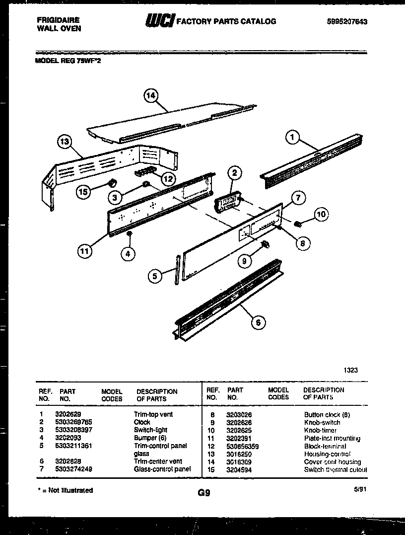 Frigidaire REG75WF2 control panel diagram