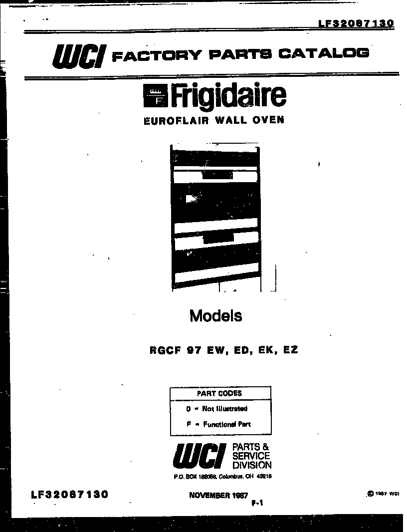 Frigidaire RGCF97ED cover page- text only diagram