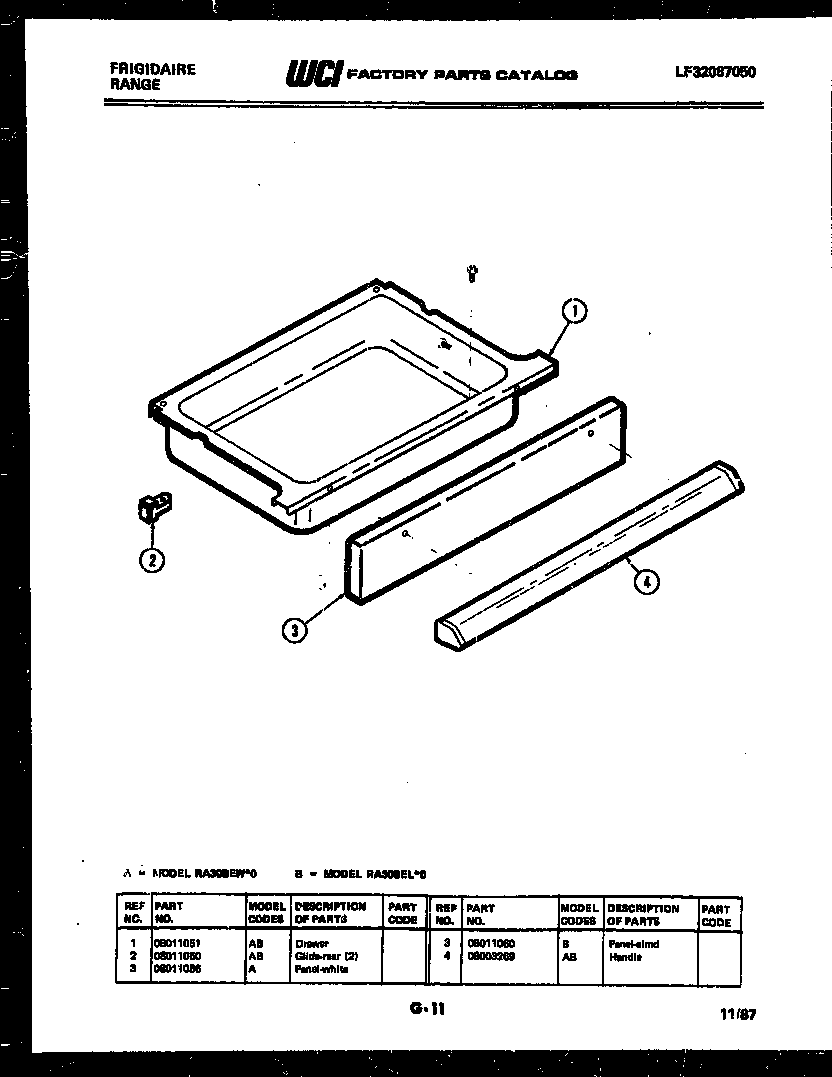 Frigidaire RA30BEL0 drawer parts diagram