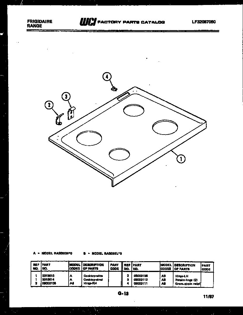 Frigidaire RA30BEL0 cooktop parts diagram