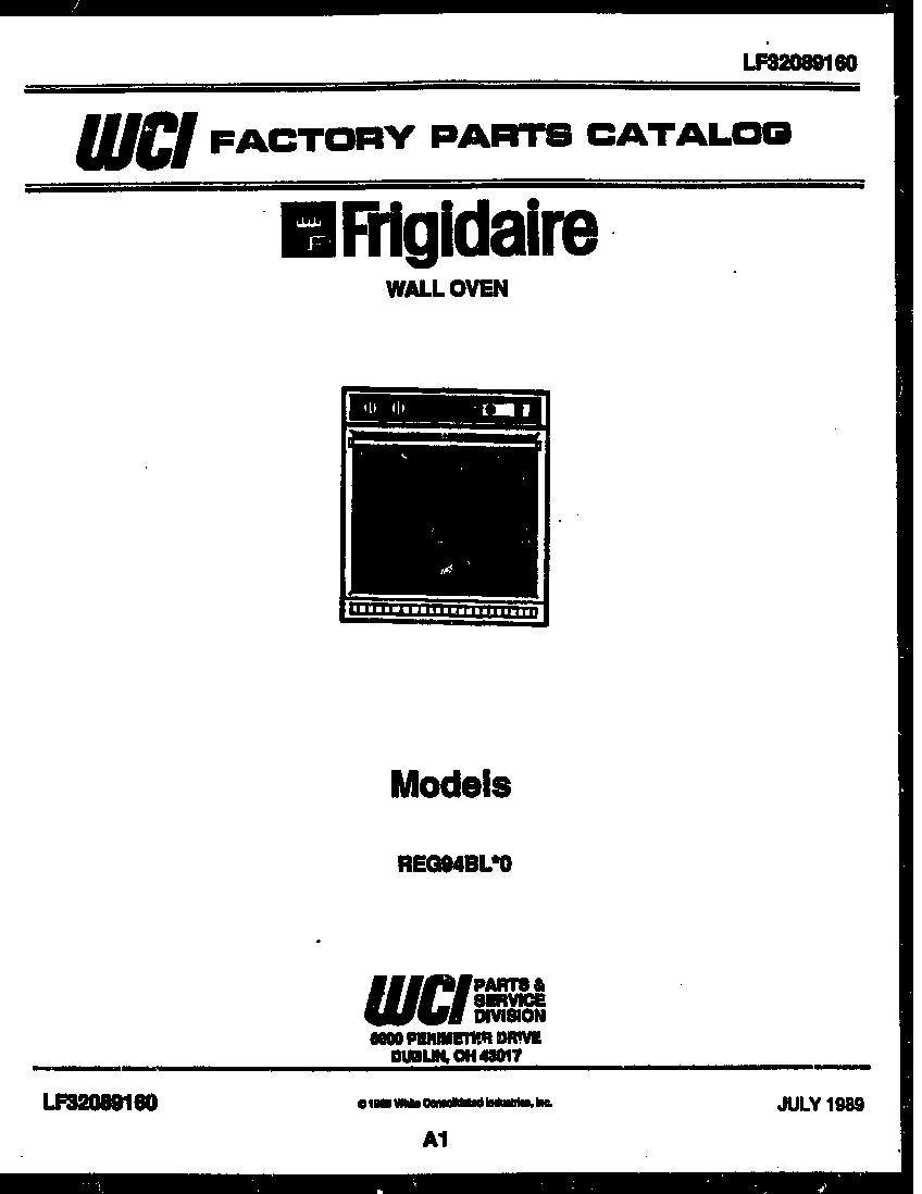 Frigidaire REG94BLB0 cover page- text only diagram