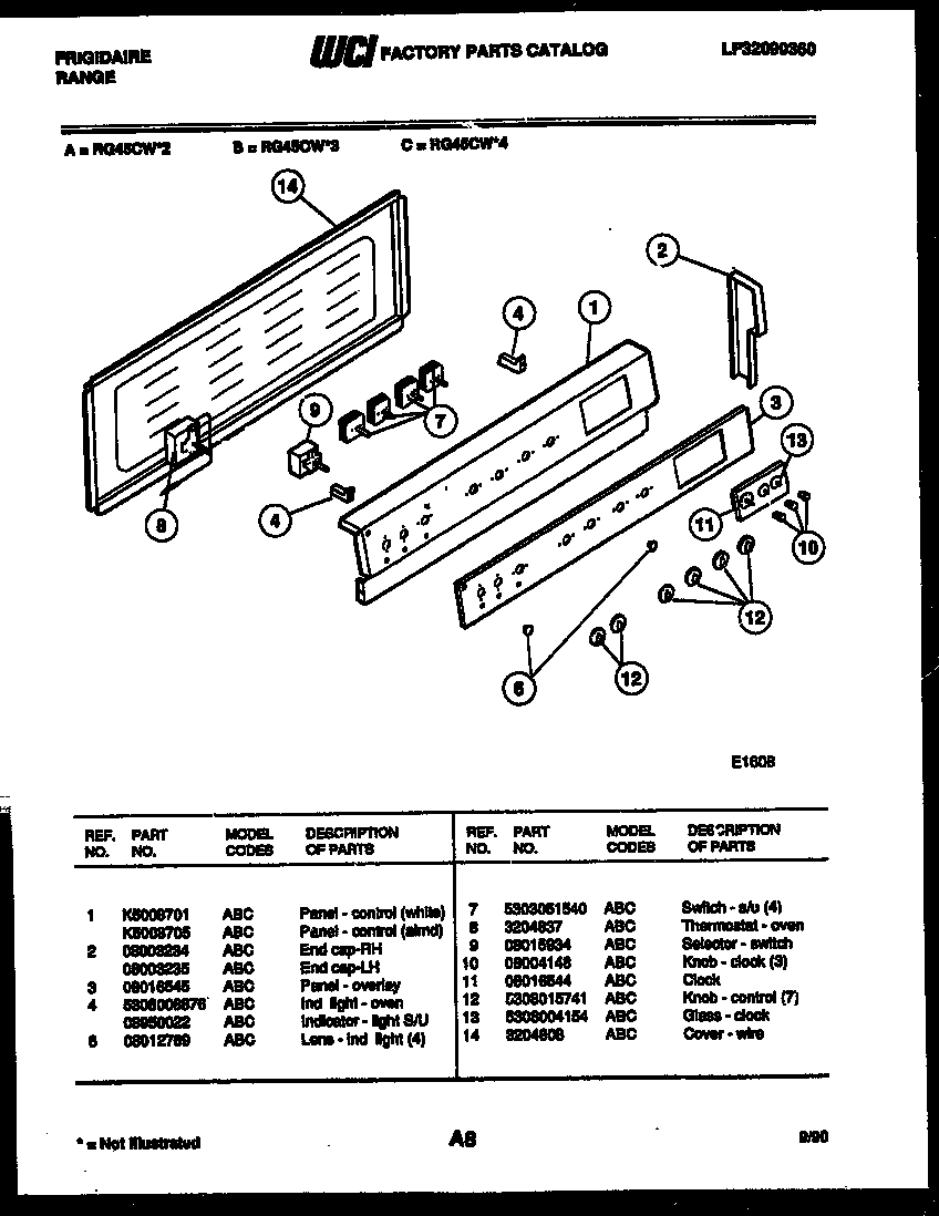Frigidaire RG45CL4 control panel diagram