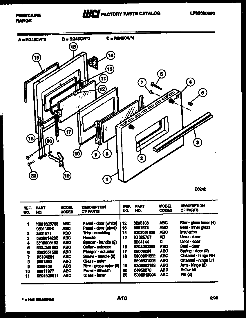 Frigidaire RG45CL4 door parts diagram
