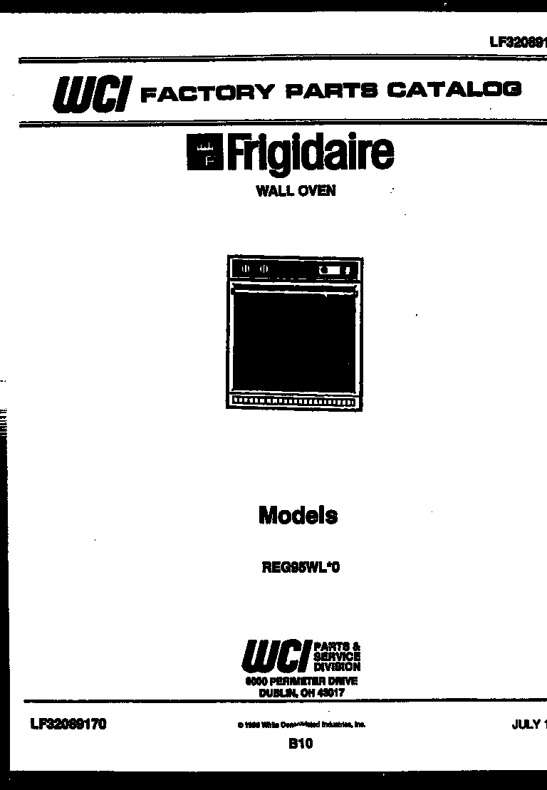 Frigidaire REG95WLB0 cover page diagram
