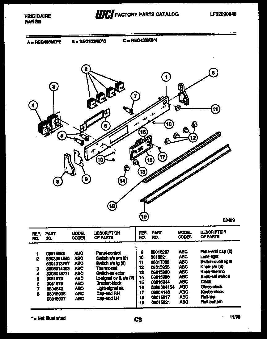 Frigidaire REG433MDW4 control panel diagram