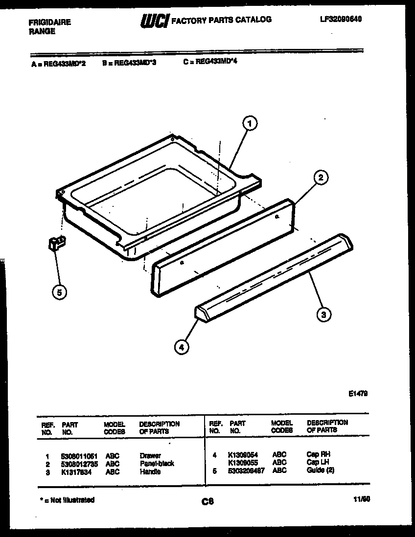 Frigidaire REG433MDW4 drawer parts diagram