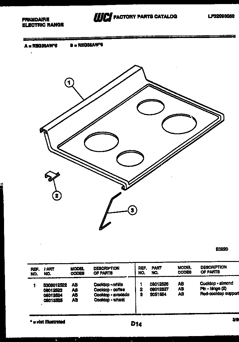 Frigidaire REG36AF6 cooktop parts diagram